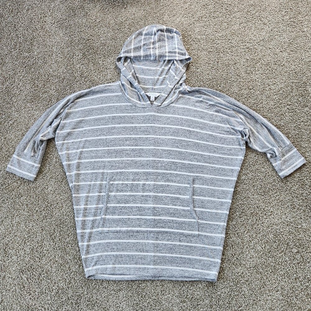 Market & Spruce XL Gray & White Striped Hooded Dolman Knit Top 3/4 Sleeve